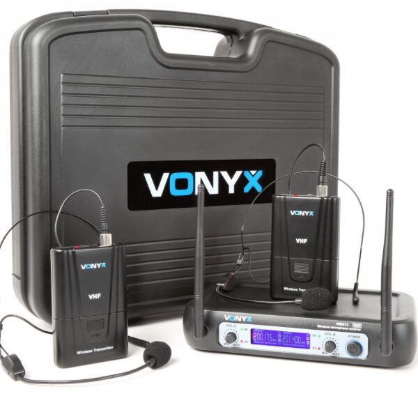Vonyx WM512H 2-Channel VHF Wireless Microphone System with Bodypacks and Display